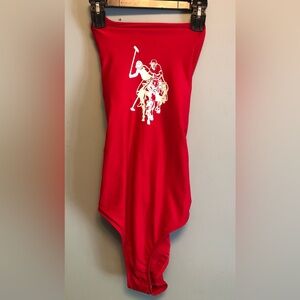 U.S. Polo Assn. Red One‑Piece Swimsuit with White Polo Player